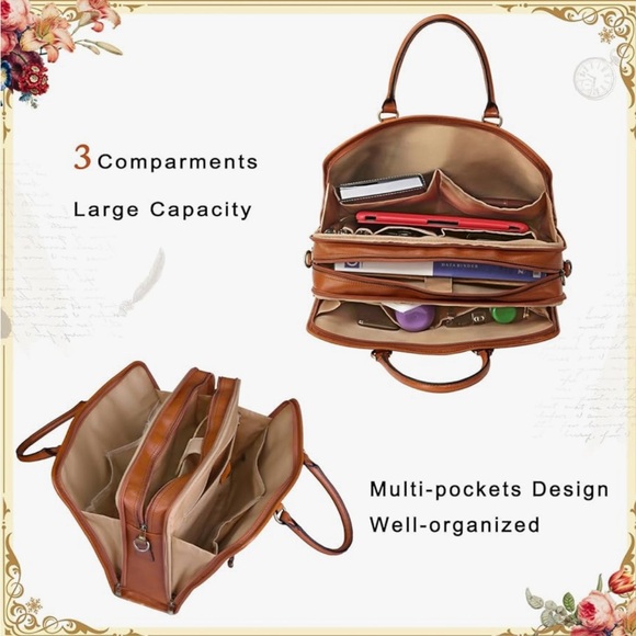 Banuce Genuine Full Grains Italian Leather Briefcase Women / Men Laptop Bag NEW - Picture 8 of 9